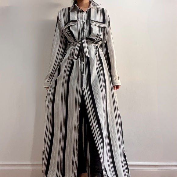 Striped maxi dress with belt. - Picture 1 of 6